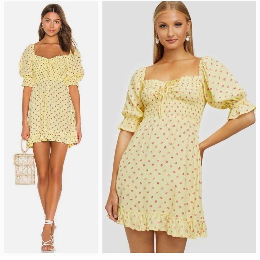 Faithfull The Brand Sage Mini Dress in Santa Maria Floral Yellow Sz XS